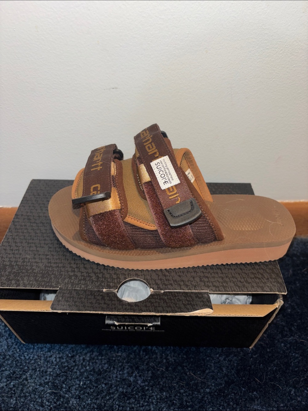 Suicoke Brown and Tan Double Strap Slide